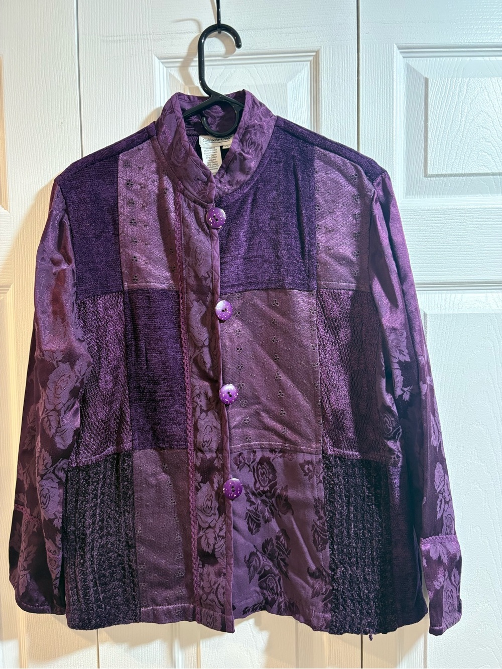Coldwater Creek Purple Patchwork Chenille Jacquard Jacket Petite Large PL - Picture 2 of 4